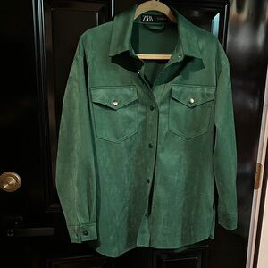 Zara Emerald Green Suede Utility Shacket